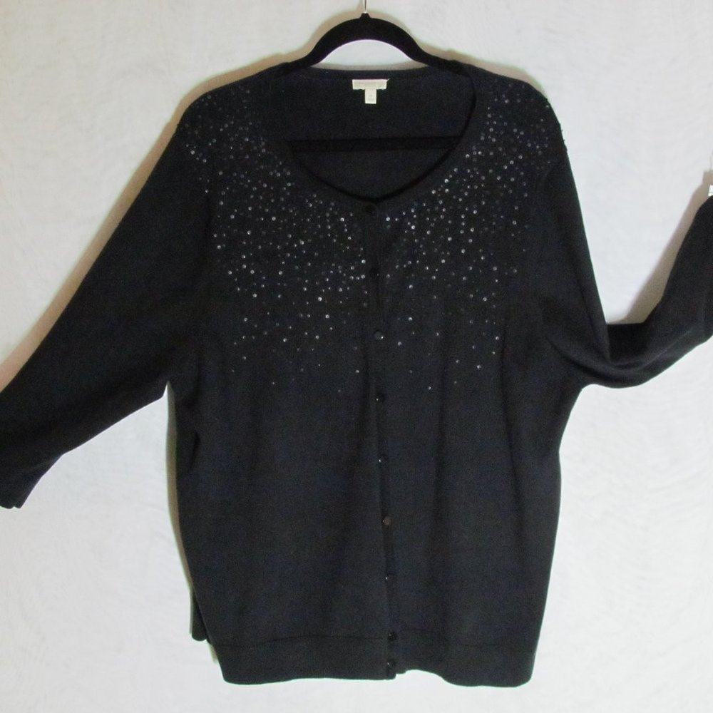 TALBOTS 3X Black Cardigan with Sparkle Shoulder Detail